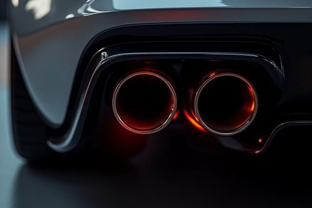 Terminali di scarico sportivi in acciaio lucidato su un'auto di lusso